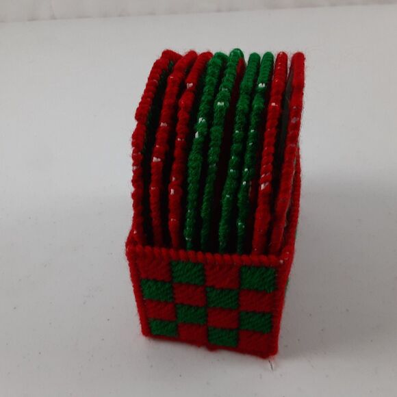 Vintage Handmade Needlepoint Canvas Christmas Coasters with Holder 9 Pc Snowmen - Picture 4 of 16